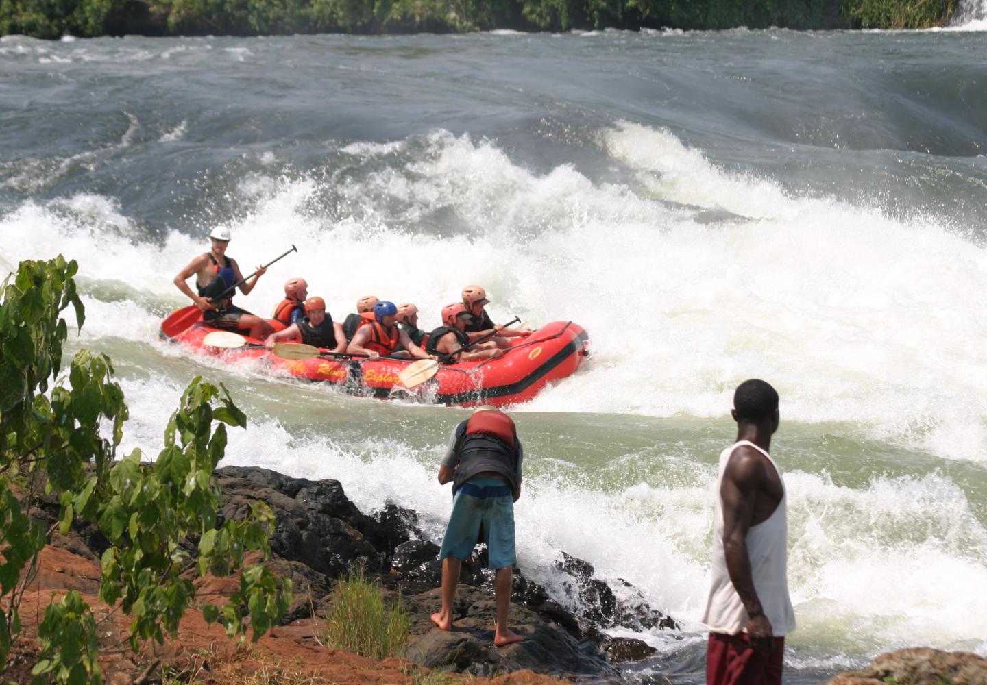 People watching a Raft at Bujagali (River Nile, Jinja Uganda)
