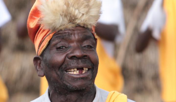 Batwa men with outfit at Iby'iwacu Traditional Village (Rwanda)