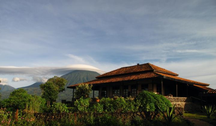 View Virunga Lodge with Muhabura Volcano  (Volcanoes NP Rwanda)