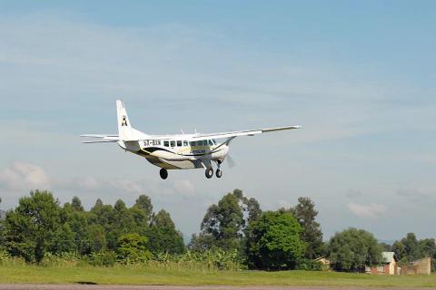 Aerolink airplane in the air (Uganda)